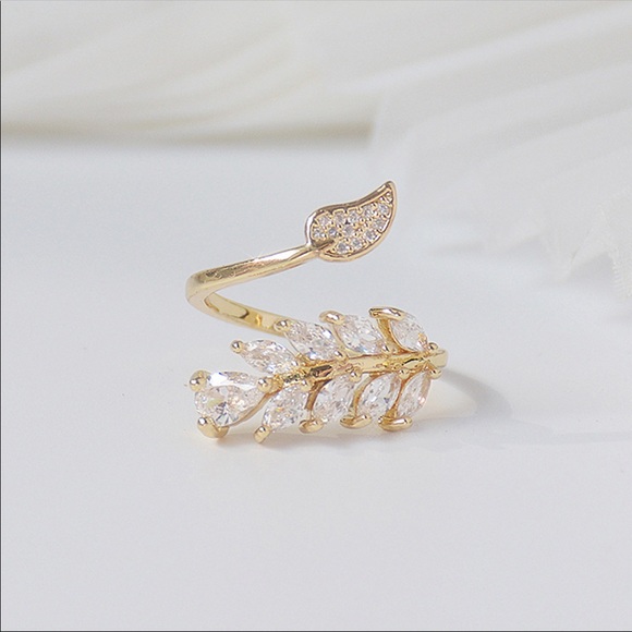 14K Gold Plated Diamond Leaf Ring - Picture 5 of 9